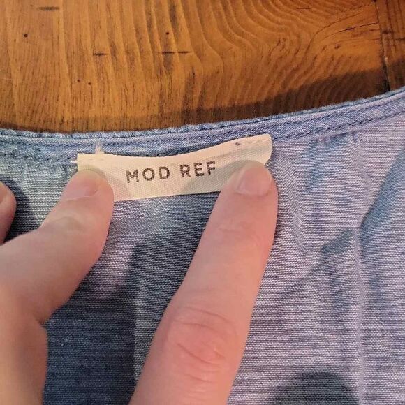 Mod Ref Denim Scalloped Strappy V-Neck Sleeveless Mini Dress - Picture 5 of 7